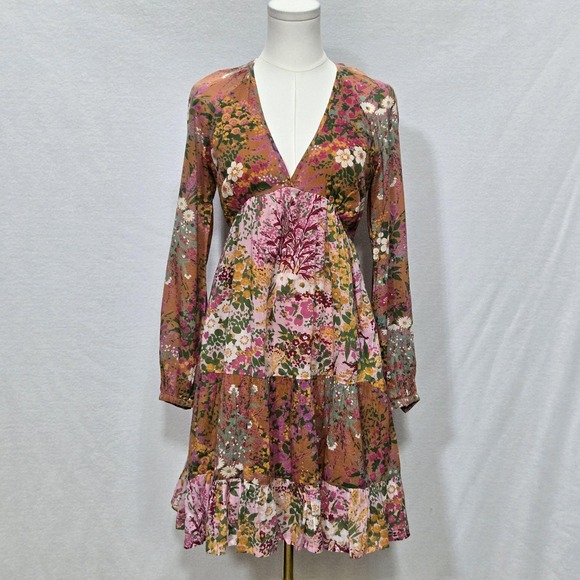 Banjanan Dress Womens XS Extra Small Floral Patchwork Boho Long‎ Sleeve Maxi - Picture 2 of 16